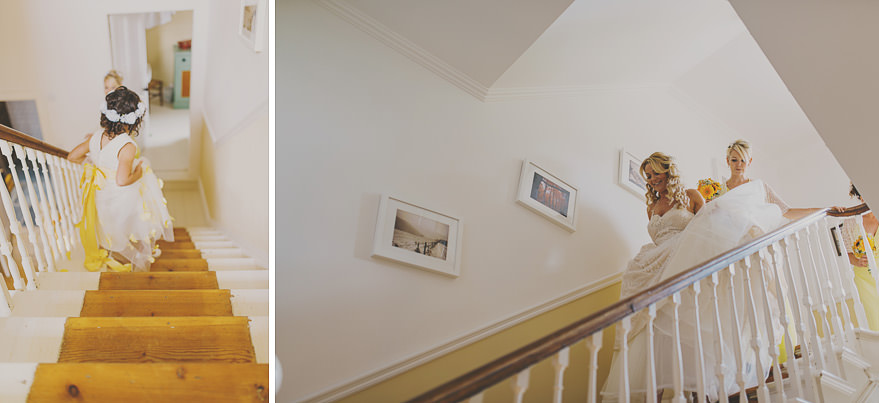 bride walking downstairs at dell of abernethy