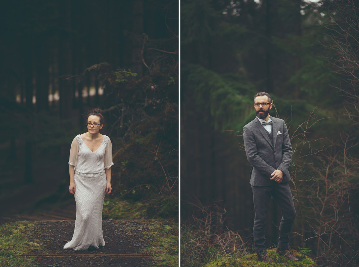 bride and groom in scottish countyside